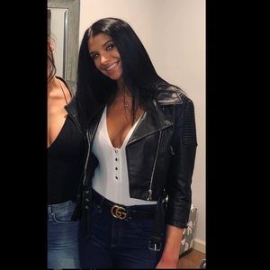 Black cropped leather jacket